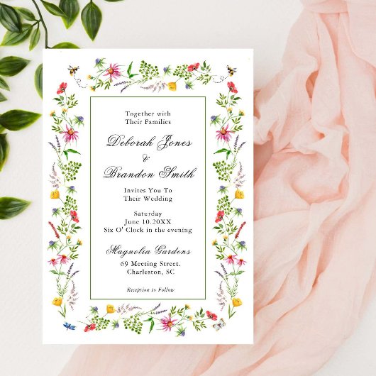 Invitation de mariage de prairie de jardin de fleu