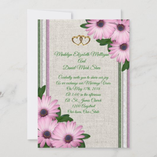 Invitation de mariage de printemps Daisies sur lin (Devant)
