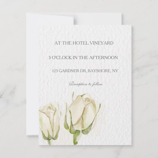 invitation de mariage de rose blanc d'aquarelle (Dos)