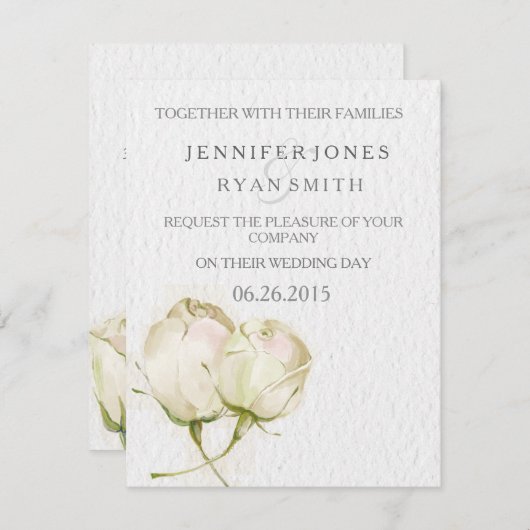 invitation de mariage de rose blanc d'aquarelle (Devant / Derrière)