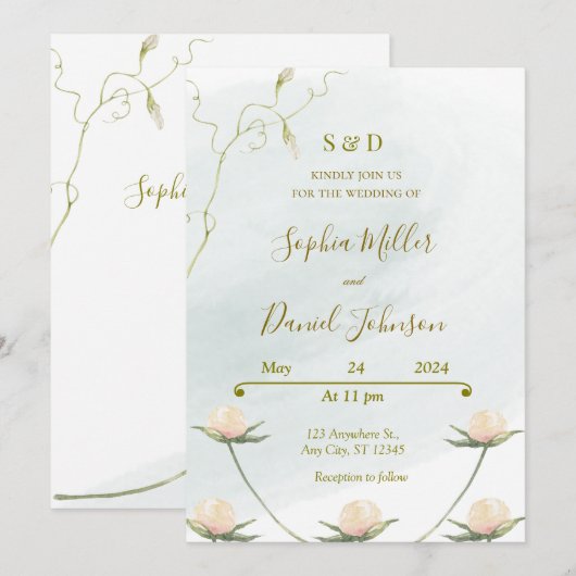 Invitation de mariage de Rose flush (Devant / Derrière)