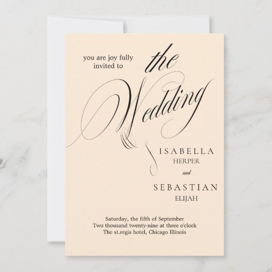 Invitation de mariage de script classique minimali (Devant)
