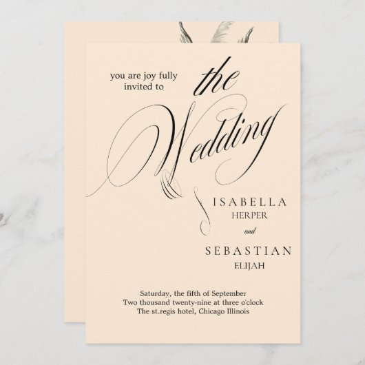 Invitation de mariage de script classique minimali (Devant / Derrière)