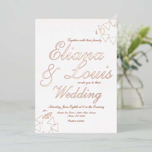 Invitation de Mariage de script géométrique Pressé (Debout devant)