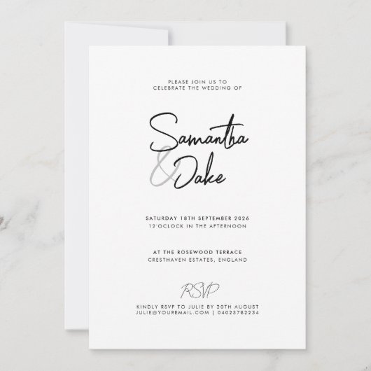 Invitation de mariage de script moderne personnali (Devant)