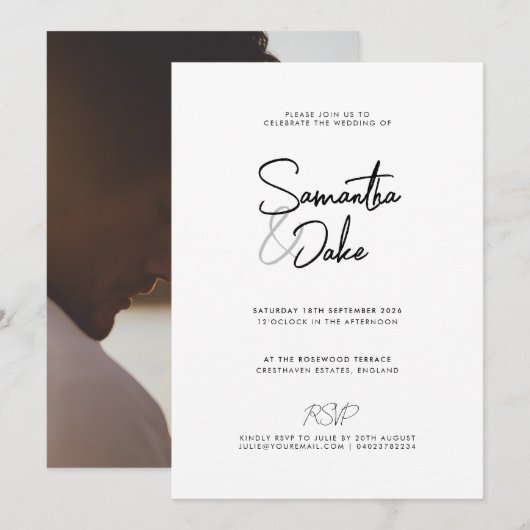Invitation de mariage de script moderne personnali (Devant / Derrière)