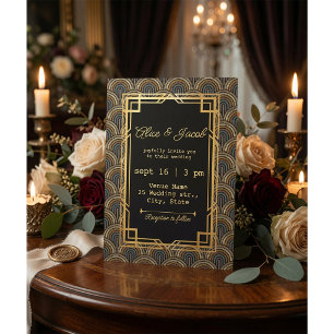 Invitation de mariage de style Art déco brodée