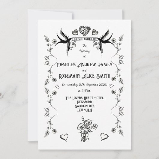 Invitation de Mariage de Style Tatouage Ancien (Devant)