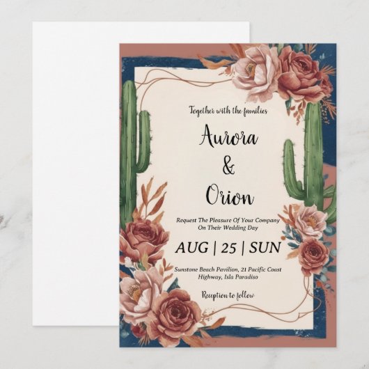 invitation de mariage de wild western boho (Devant / Derrière)