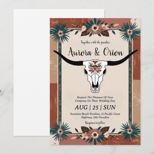 invitation de mariage de wild western boho (Devant / Derrière)