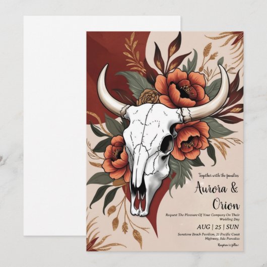 invitation de mariage de wild western boho (Devant / Derrière)