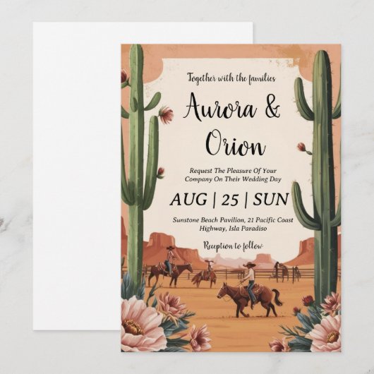 invitation de mariage de wild western boho (Devant / Derrière)