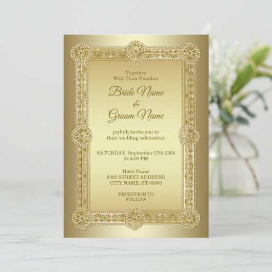 Invitation de mariage décorative en or (Debout devant)