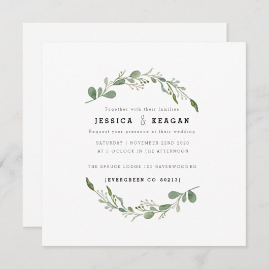 Invitation de mariage Deep Green Garden (Devant / Derrière)