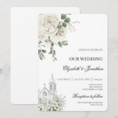 Invitation de mariage d'église florale blanche (Devant / Derrière)