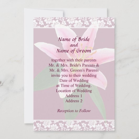 Invitation de mariage délicate avec lys Stargazer (Devant)
