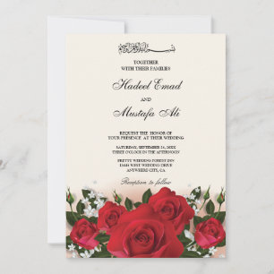 invitation de mariage des musulmans à fleurs rouge