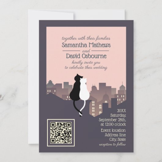 Invitation de mariage design avec QR code à thème (Devant)