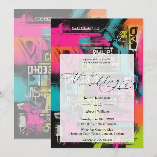 Invitation de mariage design de Neon Graffiti (Devant / Derrière)