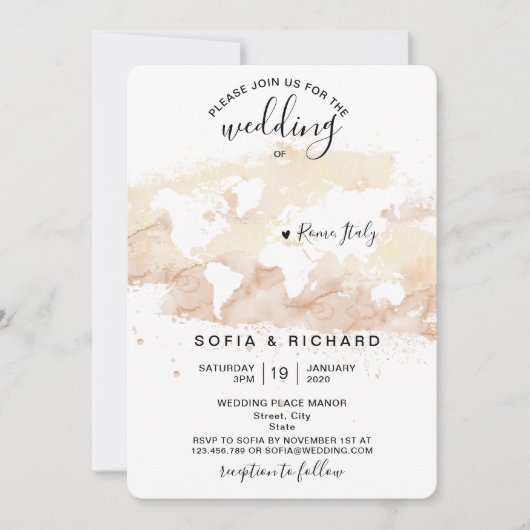 Invitation de mariage Destination Aquarelle Carte (Devant)