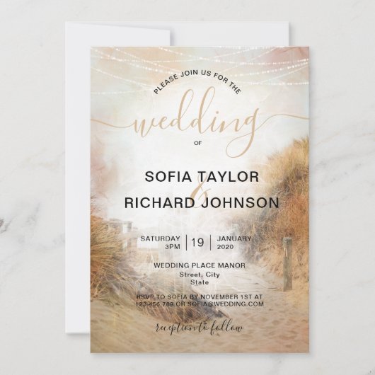 Invitation de mariage Destination Plage de dunes d (Devant)