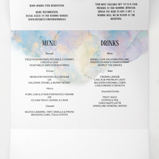 Invitation de MARIAGE/détails/menu/réponse. (Intérieur au milieu)