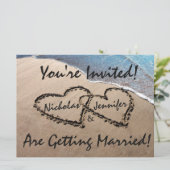 Invitation de mariage Deux cœurs dans la plage de  (Debout devant)