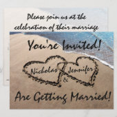Invitation de mariage Deux cœurs dans la plage de  (Devant / Derrière)