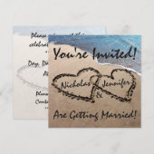 Invitation de mariage Deux cœurs dans la plage de  (Devant / Derrière)