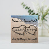 Invitation de mariage Deux cœurs dans la plage de  (Debout devant)