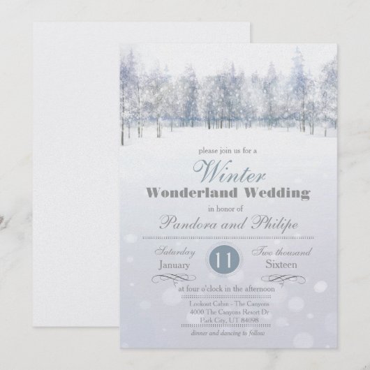 Invitation de mariage d'hiver arbre enneigé (Devant / Derrière)