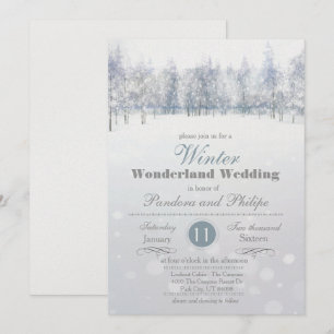 Invitation de mariage d'hiver arbre enneigé