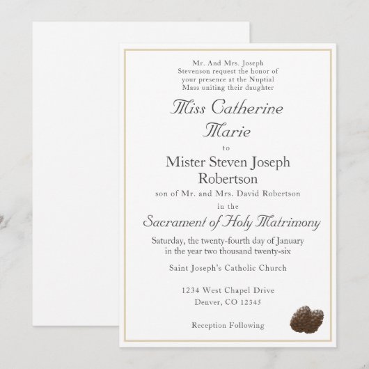 Invitation de mariage d'hiver catholique (Devant / Derrière)
