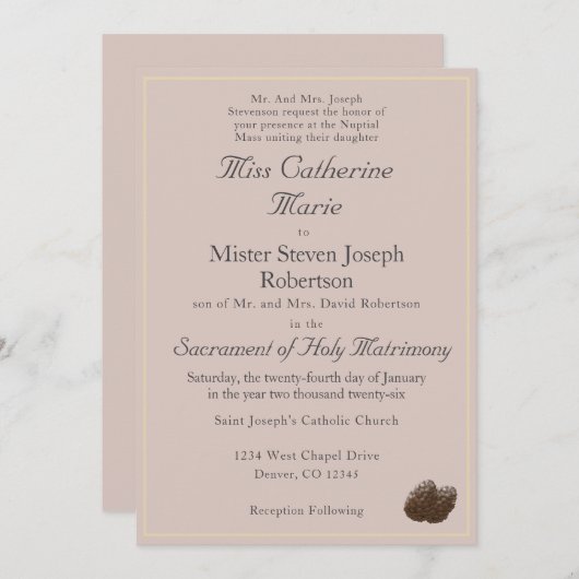 Invitation de mariage d'hiver catholique (Devant / Derrière)