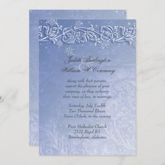 Invitation de mariage d'hiver Crystal Blue (Devant / Derrière)