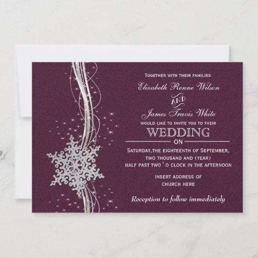 invitation de mariage d'hiver fuchsia et silver (Devant)