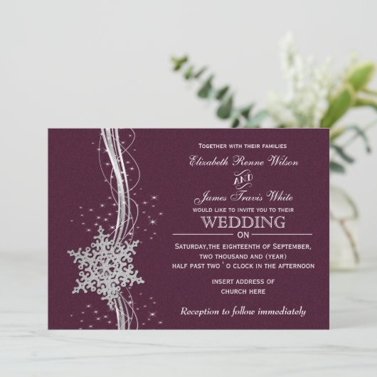 invitation de mariage d'hiver fuchsia et silver (Debout devant)