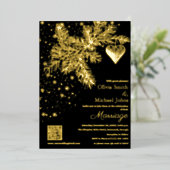 Invitation de mariage d'hiver noir et or Code QR (Debout devant)