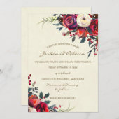 invitation de mariage d'hiver roses baies vacances (Devant / Derrière)