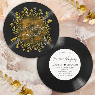 Invitation de mariage disque vinyle fleurs sauvage