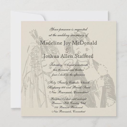 Invitation de mariage d'oiseau et de jeunes mariés (Dos)