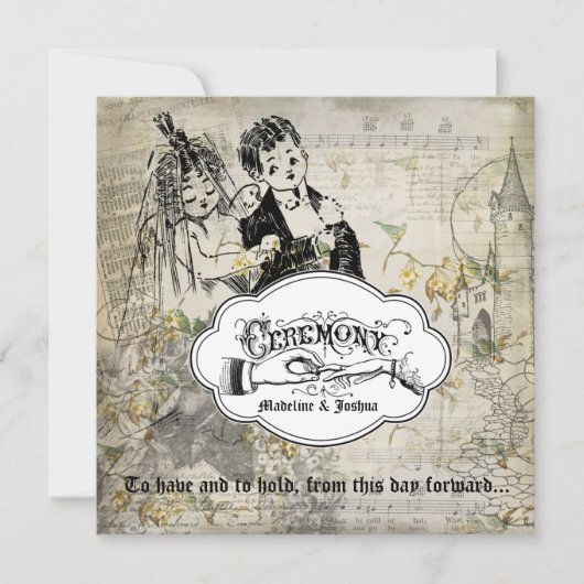 Invitation de mariage d'oiseau et de jeunes mariés (Devant)