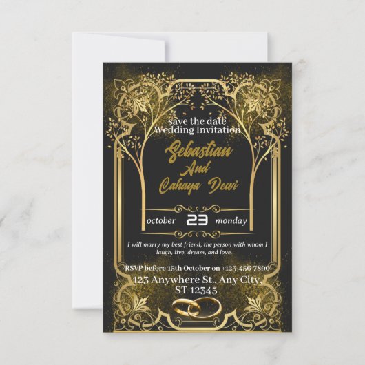 Invitation de mariage dorée (Devant)