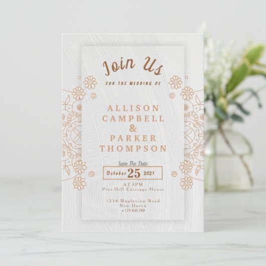 Invitation de mariage dorée et blanche (Debout devant)