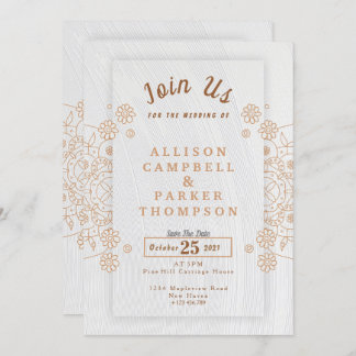 Invitation de mariage dorée et blanche
