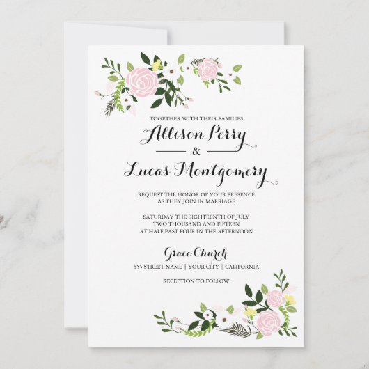 Invitation de mariage du jardin floral - blanc (Devant)