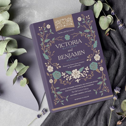 Invitation de mariage du livre de bibliothèque vin