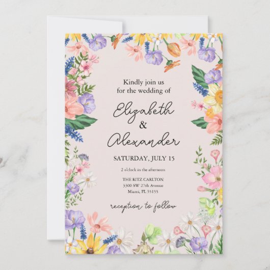 Invitation de mariage du printemps fleur sauvage (Devant)