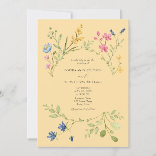 Invitation de mariage du printemps jaune (Devant)