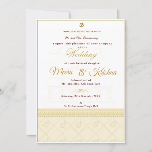 Invitation de mariage du temple indien (Devant)
